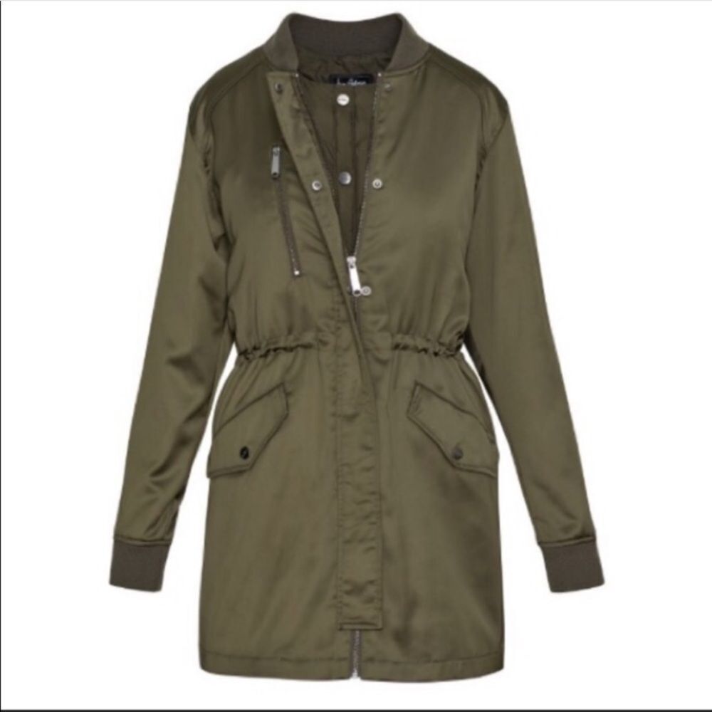 NWT Sam Edelman Jacket Satin Olive Green Bomber With Puffy Vest Size XS/S